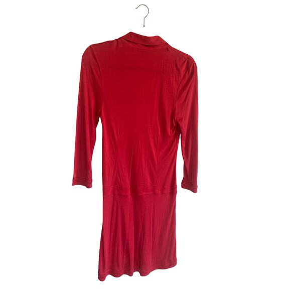 BCBG Max Azria Women's Red Collared Wrap Dress 3/4 Sleeve Stretchy Midi Size 12 - Picture 8 of 11